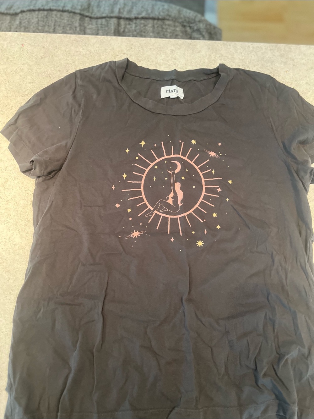 MATE the Label Black Graphic Tee with Pink and Gold Celestial Design - Picture 2 of 4